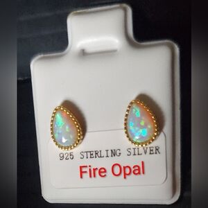 Opal Teardrop .925 Sterling Silver 18k Gold Vermeil Earrings